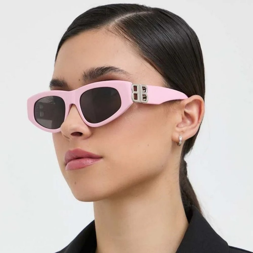 Balenciaga BB0095S 013 BRAND NEW Suglasses Light Pink Silver Grey Cat Eye Unisex - Picture 3 of 14